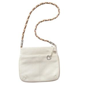 VTG 90s Brighton Crossbody Bag Purse White Leather Braided Handle Charm